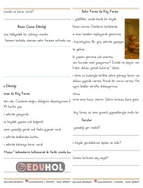 ''ŞEHİR FARESİ İLE KÖY FARESİ'' OKUMA  ANLAMA VE DEĞERLENDİRME ETKİNLİĞİ