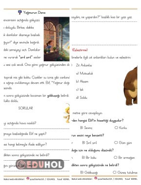 ''YAĞMURUN DANSI'' OKUMA ANLAMA VE DĞERLENDİRME ETKİNLİĞİ