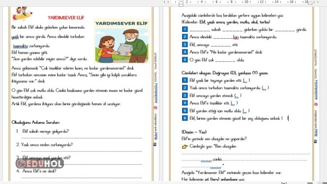 YARDIMSEVER ELİF  ANLAMA VE DEĞERLENDİRME ETKİNLİĞİ