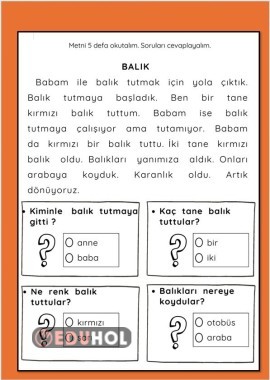B SESİ BALIK METNİ ÇALIŞMA KAĞIDI
