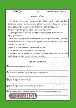 BİLGE AĞAÇ OKUDUĞUNU ANLAMA ÇALIŞMA KAĞIDI