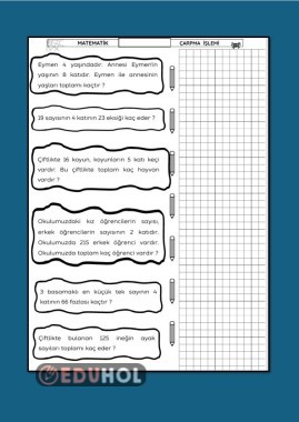 ÇARPMA KAT PROBLEMLERİ ÇALIŞMA KAĞIDI