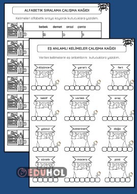 EŞ ANLAMLI KELİMELER VE ALFABETİK SIRALAMA ÇALIŞMA KAĞIDI