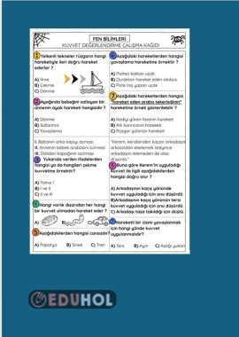 FEN BİLİMLERİ KUVVET DEĞERLENDİRME SORULARI