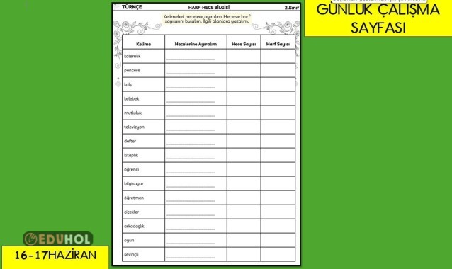 GÜNLÜK ÇALIŞMA SAYFAMIZ ( GENEL TEKRAR)