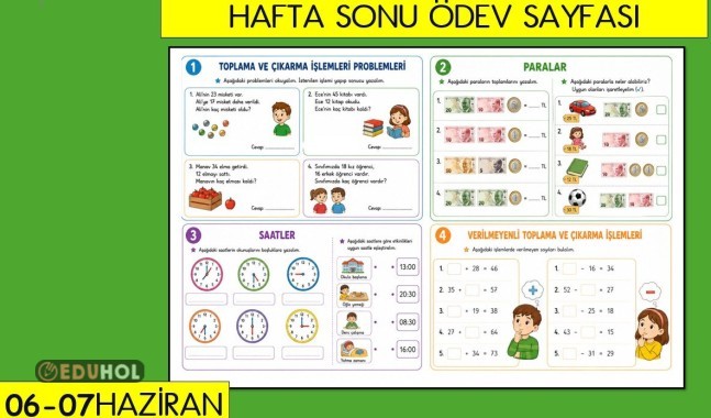 HAFTA SONU MATEMATİK ÇALIŞMA SAYFAMIZ SAYFA YAPISI YATAY