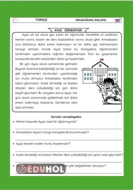 OKUDUĞUNU ANLAMA ÇALIŞMA KAĞIDI