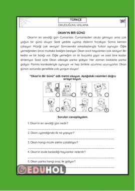 OKUDUĞUNU ANLAMA, OLAYLARI SIRALAMA ÇALIŞMA KAĞIDI