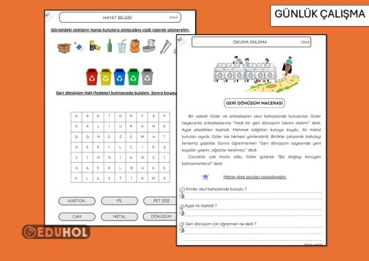 OKUMA ANLAMA- GERİ DÖNÜŞÜM ÇALIŞMA SAYFASI