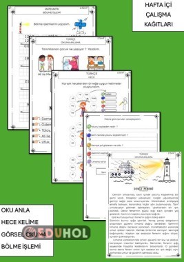 OKUMA ANLAMA, HECE-KELİME, CÜMLE KURMA, BÖLME İŞLEMİ ÇALIŞMA KAĞIDI