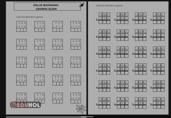 ONLUK BOZMADAN ÇIKARMA İŞLEMİ ÇALIŞMA KAĞIDI 3 SAYFA