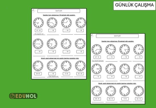 SAATLER ÇEYREK GEÇİYOR, ÇEYREK VAR ÇALIŞMA SAYFASI
