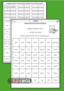 VARLIĞI NİTELEN KELİMELER ÇALIŞMA KAĞIDI