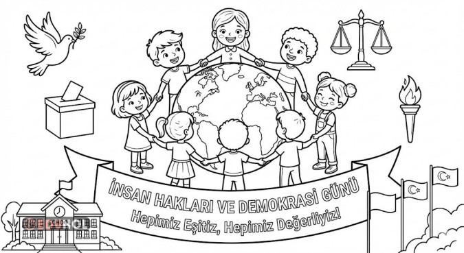 10 Aralık İnsan Hakları ve Demokrasi Günü Boyama Sayfası
