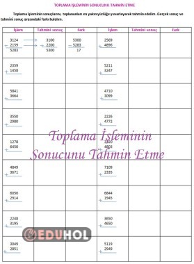 Toplama İşleminin Sonucunu Tahmin Etme