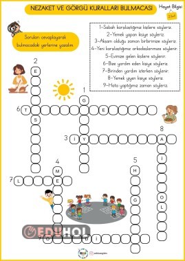 2.Sınıf Nezaket ve Görgü Kuralları Bulmaca