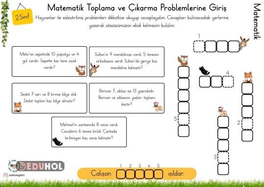 2.Sınıf Matematik Problemler Bulmacası (Toplama ve Çıkarma)