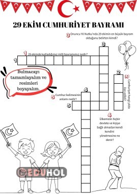 29 Ekim Cumhuriyet Bayramı Bulmaca ve Boyama Sayfası