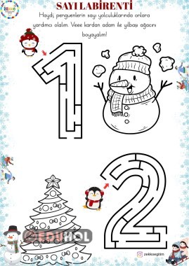 Sayı Labirentleri İle Boyama Sayfası 1'den 10'a Kadar