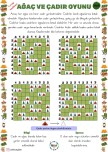 Ağaç ve Çadır Oyunu (9x9) - Cevap Anahtarlı (2. 3. 4. Sınıflara Uygundur)