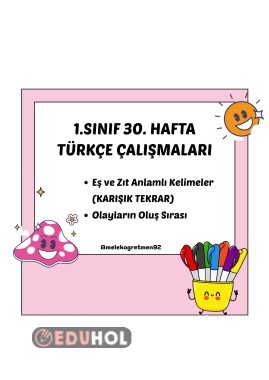 1. SINIF 30. HAFTA TÜRKÇE ÇALIŞMALARI