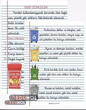 1. SINIF GERİ DÖNÜŞÜM DEFTER NOTLARI