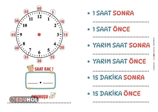 2. SINIF SAAT ŞABLONU YAZ SİL