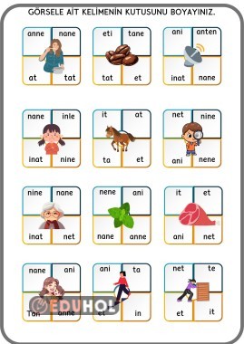 ANETİ GÖRSELE AİT KELİMENİN KUTUSUNU BOYAYINIZ