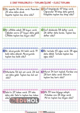 TOPLAMA İŞLEMİ PROBLEMLERİ 3 ELDELİ TOPLAMA
