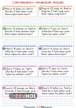 TOPLAMA İŞLEMİ PROBLEMLERİ 6 İKİ İŞLEMLİ