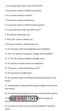 2.Sınıf Doğal Sayılar Bloom Taksonomisine Göre Hazırlanmış Değerlendirme Soruları