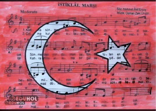 İstiklal Marşı Notalarıyla Sulu Boya - 12 Mart