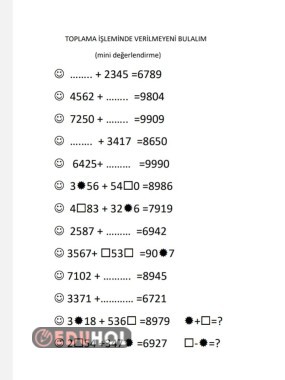 toplama işlemi mini değerlendirme