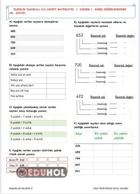 3. Sınıf toplamaya kadar kısım süreç değerlendirme