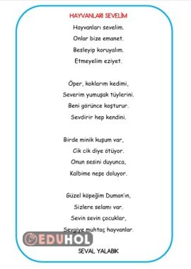 HAYVANLARI SEVELİM ŞİİRİ