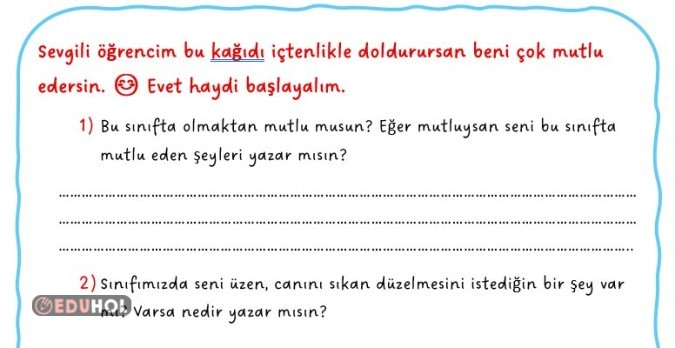 Öğrencinin sınıf ortamı ve aile hayatıyla ilgili kısa bir tanıma ve kontrol
