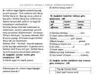 2. sınıf 2. dönem türkçe değerlendirme sınavı