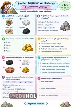 Fosiller, Kayaçlar, Madenler Değerlendirme