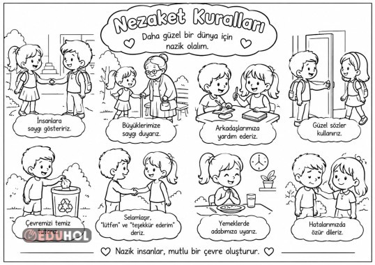 Nezaket kuralları boyama sayfası