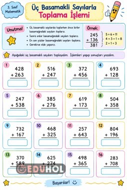 üç basamaklı sayılarla toplama işlemi