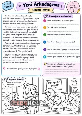 Yeni Arkadaş - Okuduğunu Anlama - Boyama