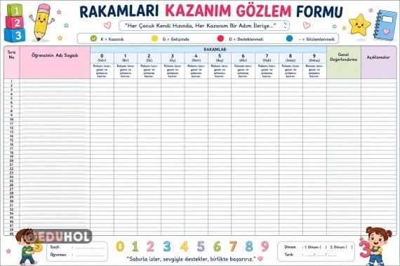 Rakamlar kazanım formu