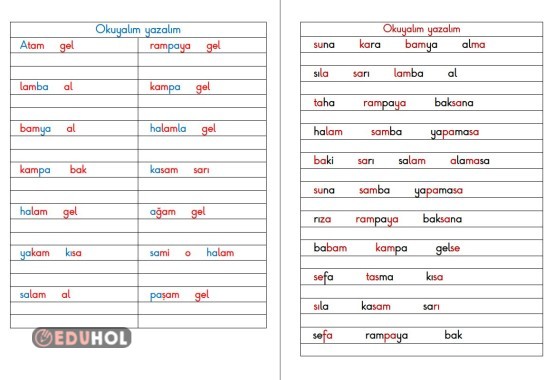 BASARA BAM SAM RAM CÜMLE OKUMA YAZMA ÇALIŞMASI
