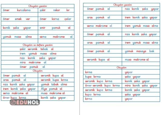 BASARA HECE YÖNTEMİ MAK MEK MİK MOK MUK MIK MÜK MÖK  HECELERİ İLE CÜMLE OKUMA YAZMA ÇALIŞMALARI