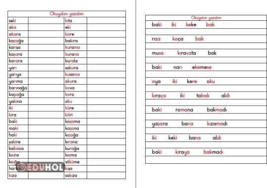 BASARA KA KE Kİ KELİME VE CÜMLE YAZMA