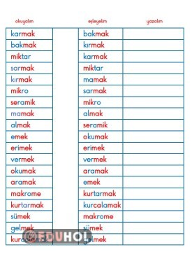 BASARA MAK MEK OKUMA YAZMA ÇALIŞMASI