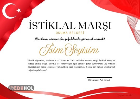 İSTİKLAL MARŞI OKUMA BELGESİ 🇹🇷