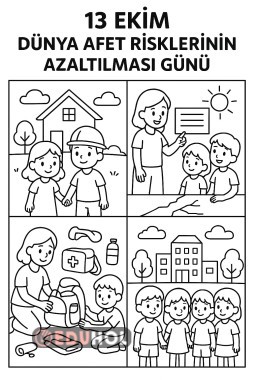 13 Ekim Dünya  Afet Risklerinin Azaltılması Günü Boyama Sayfası