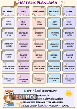 Haftalık planlama çizelgesi 📅