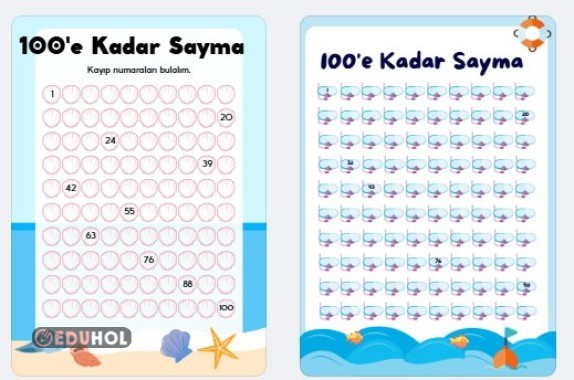 100'e Kadar Birer Ritmik Sayma Boş Sayıların Yerine Yazma ( ZOR SEVİYE)
